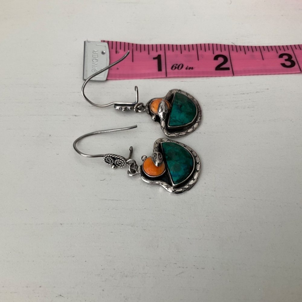 925 silver and coral one of a kind snake earrings - Picture 3 of 3